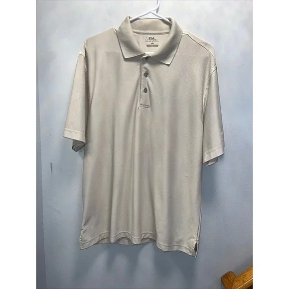 PGA Tour Polo Shirt Mens Large Tan Short Sleeve Golf Performance Good Ribbed - Picture 1 of 12